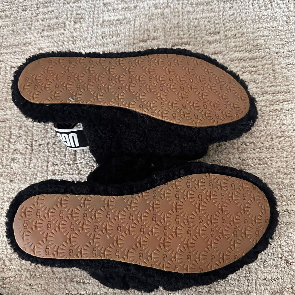 UGG Fluff Yeah Slide Black Elastic Strap Slipper Sandal Size 6 Cozy Loungewear - Picture 5 of 5